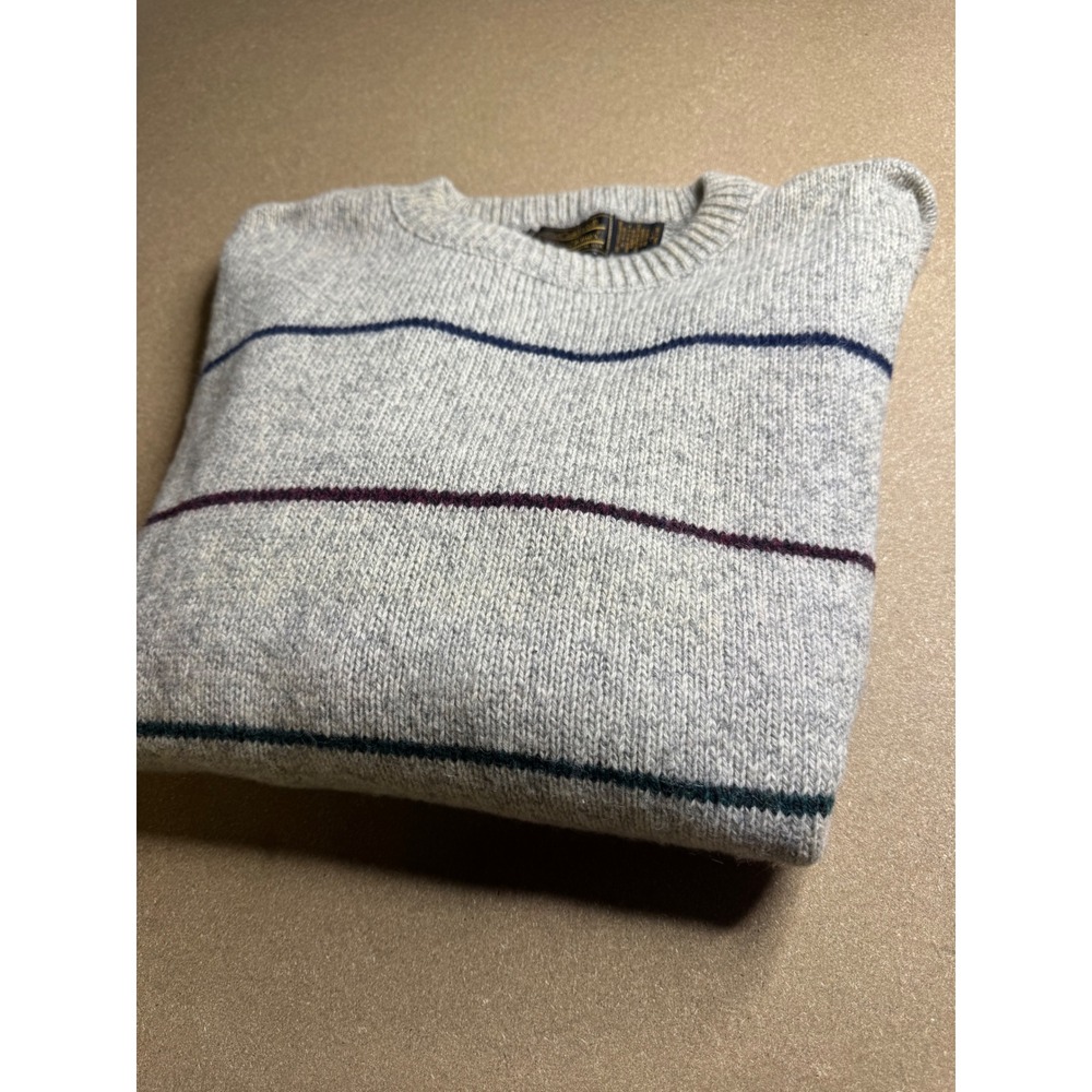Vintage Eddie Bauer Mens Large Wool Blend Striped Crew Neck Sweater Grey USA
